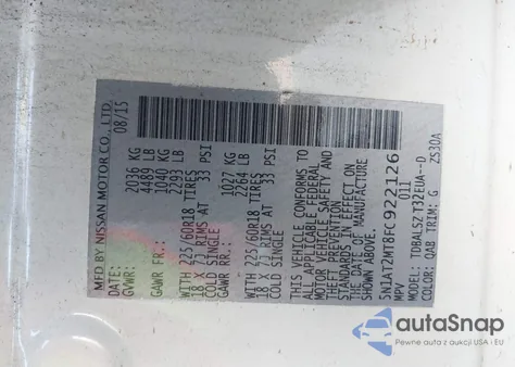 2015 Nissan Rogue Sl z USA, uszkodzony, nr VIN 5N1AT2MT8FC922126